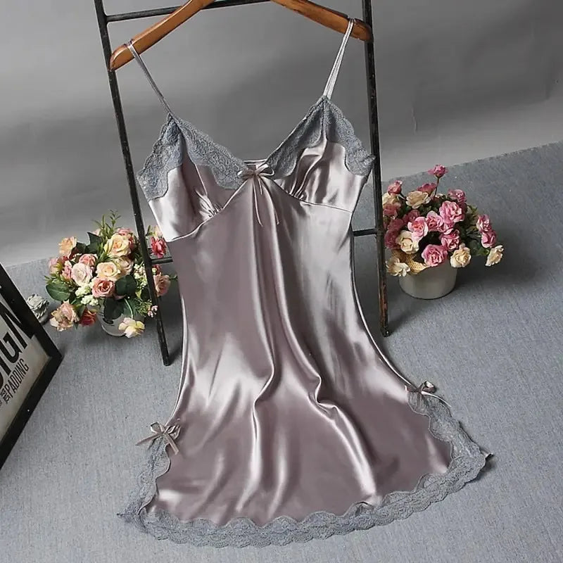 Sexy Lace Patchwork Silk Camisole Nightdress