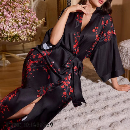 Oversized Floral Silk Kimono Robe