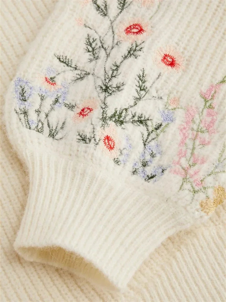 Women's Floral Embroidered Lantern Sweater