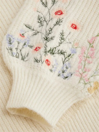 Women's Floral Embroidered Lantern Sweater