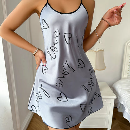 Heart Print Spaghetti Strap Nightdress