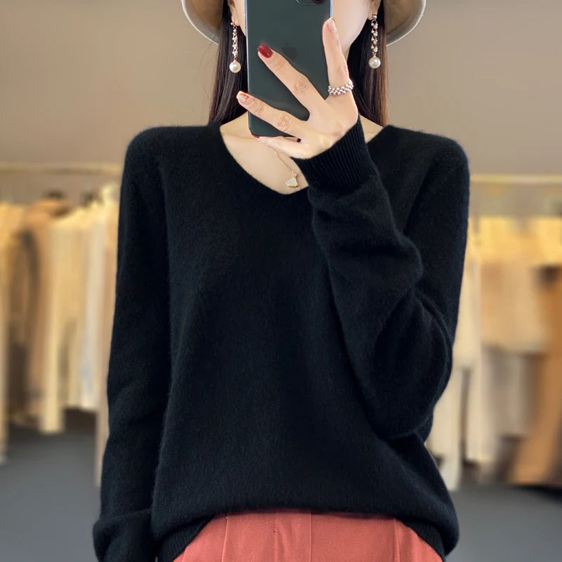 Women’s Merino Wool V-Neck Sweater