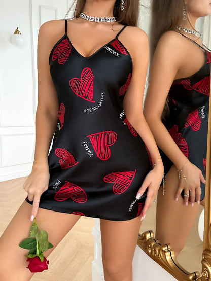 Valentine’s Red Lip Satin Nightdress