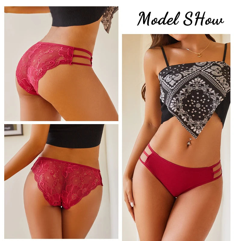 3PC Floral Lace Low-Rise Panty Set