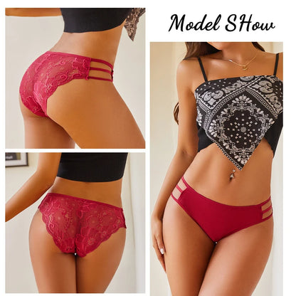 3PC Floral Lace Low-Rise Panty Set