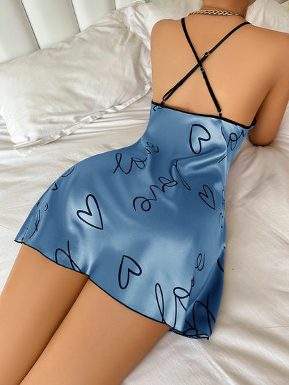 Heart Print Spaghetti Strap Nightdress