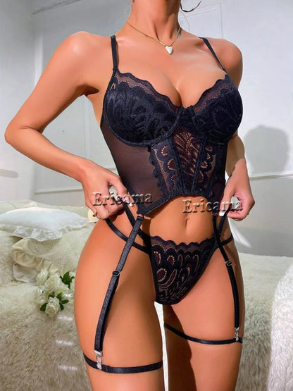 Floral Lace Garter & Choker Set