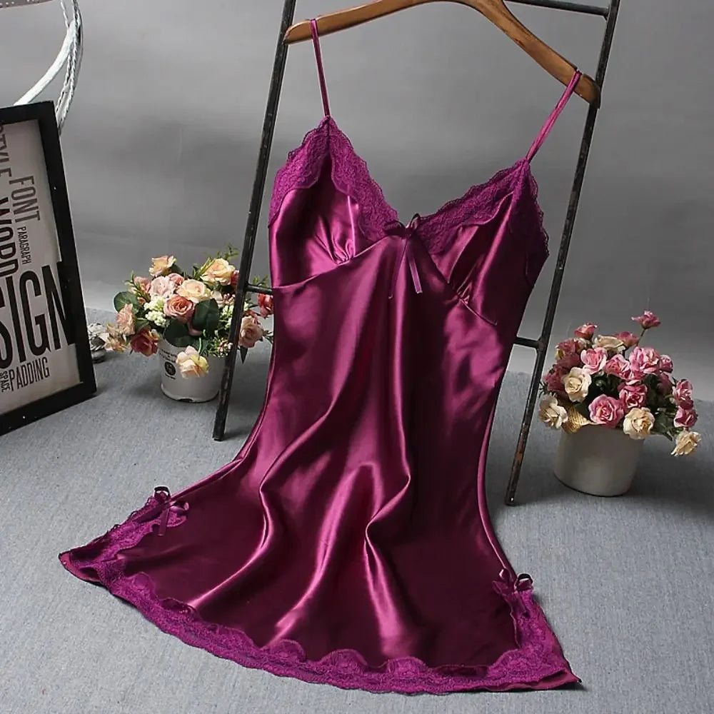 Sexy Lace Patchwork Silk Camisole Nightdress