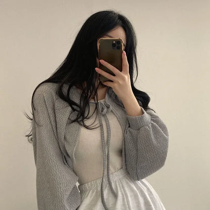White Lace-Up Summer Knit Cardigan