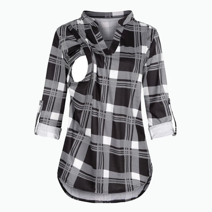 Striped V-Neck Nursing Blouse