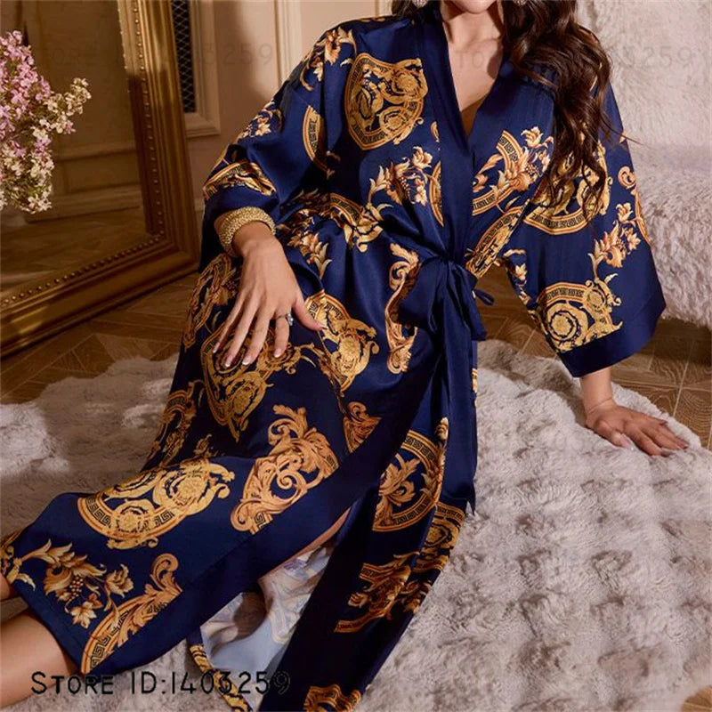 Oversized Floral Silk Kimono Robe
