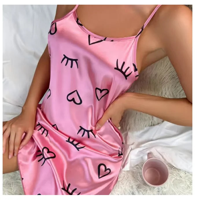 Sexy Black Floral Silk Nightdress