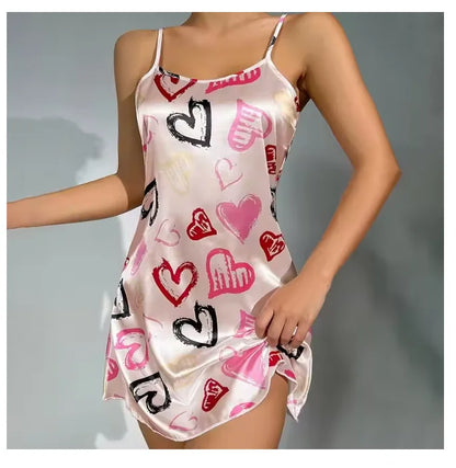 Sexy Black Floral Silk Nightdress