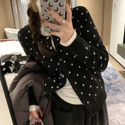 Polka Dot Knit Slim Cardigan