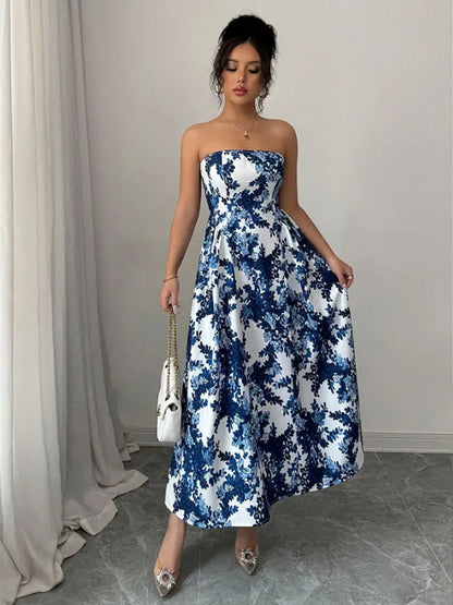 Boho Strapless Floral Maxi Dress