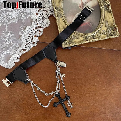 JK Black Punk Stockings & Garter Set