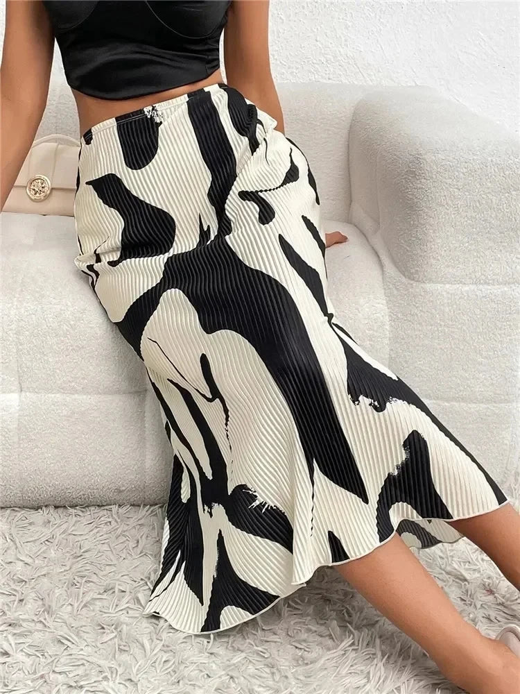 Dressy Women’s Geometric Pleated Midi Skirt