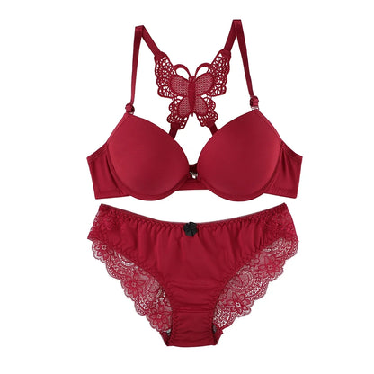 Sexy Red Front-Button Push-Up Bra Set