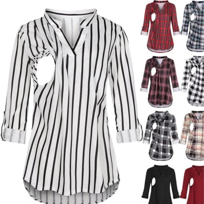 Striped V-Neck Nursing Blouse