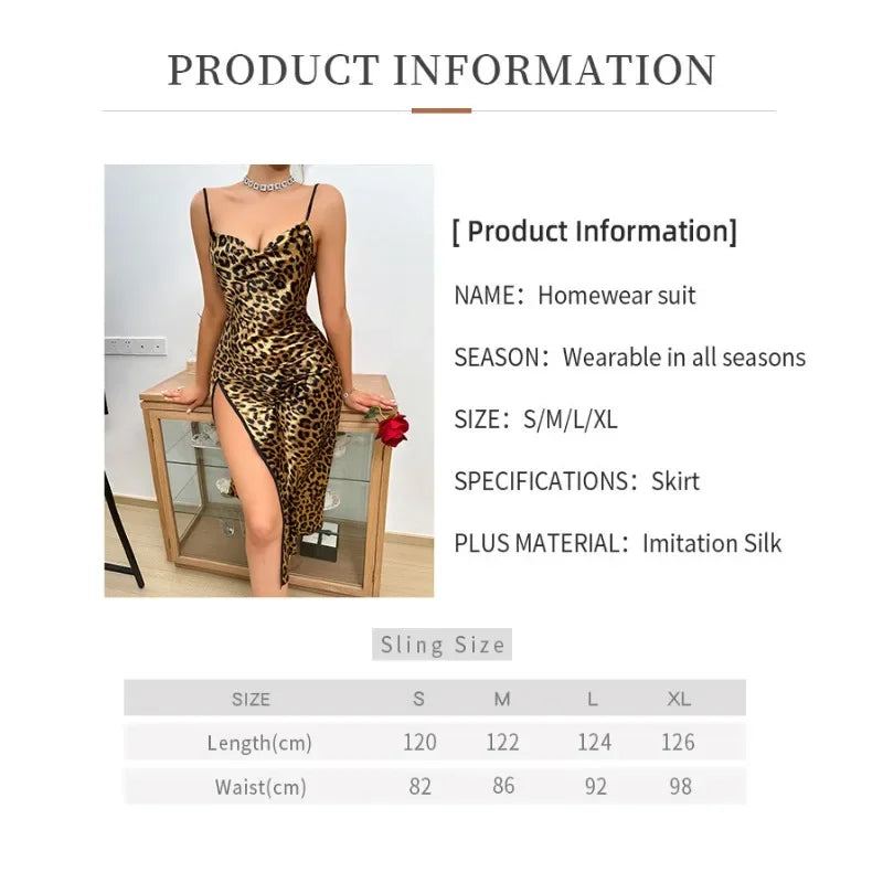 Leopard Print Backless Silk Nightgown