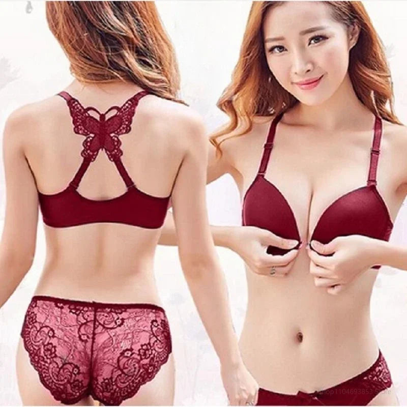 Sexy Red Front-Button Push-Up Bra Set