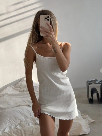 White Jacquard Knitted Camisole Nightgown
