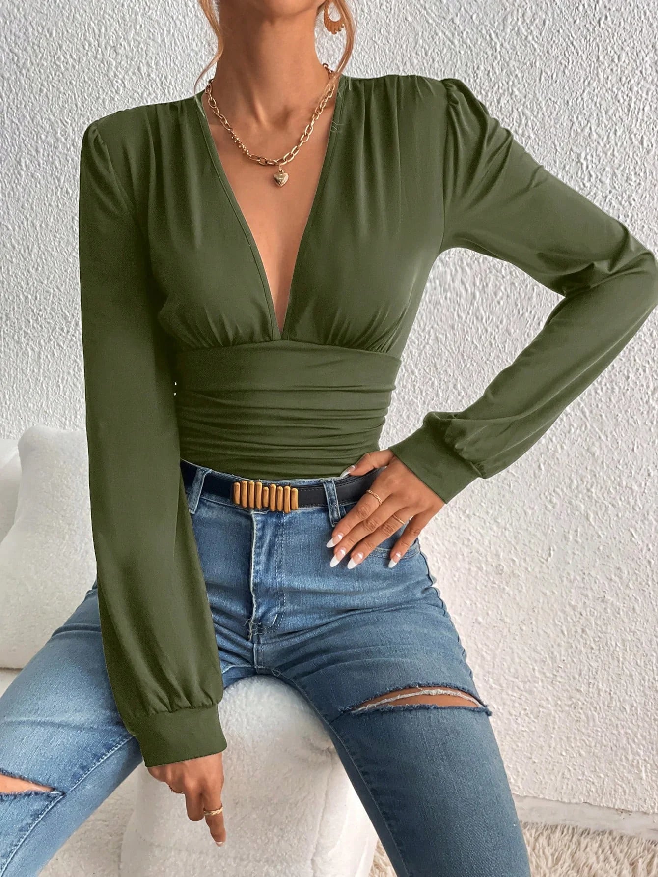 Women's Retro Pleated Lantern Bodysuit