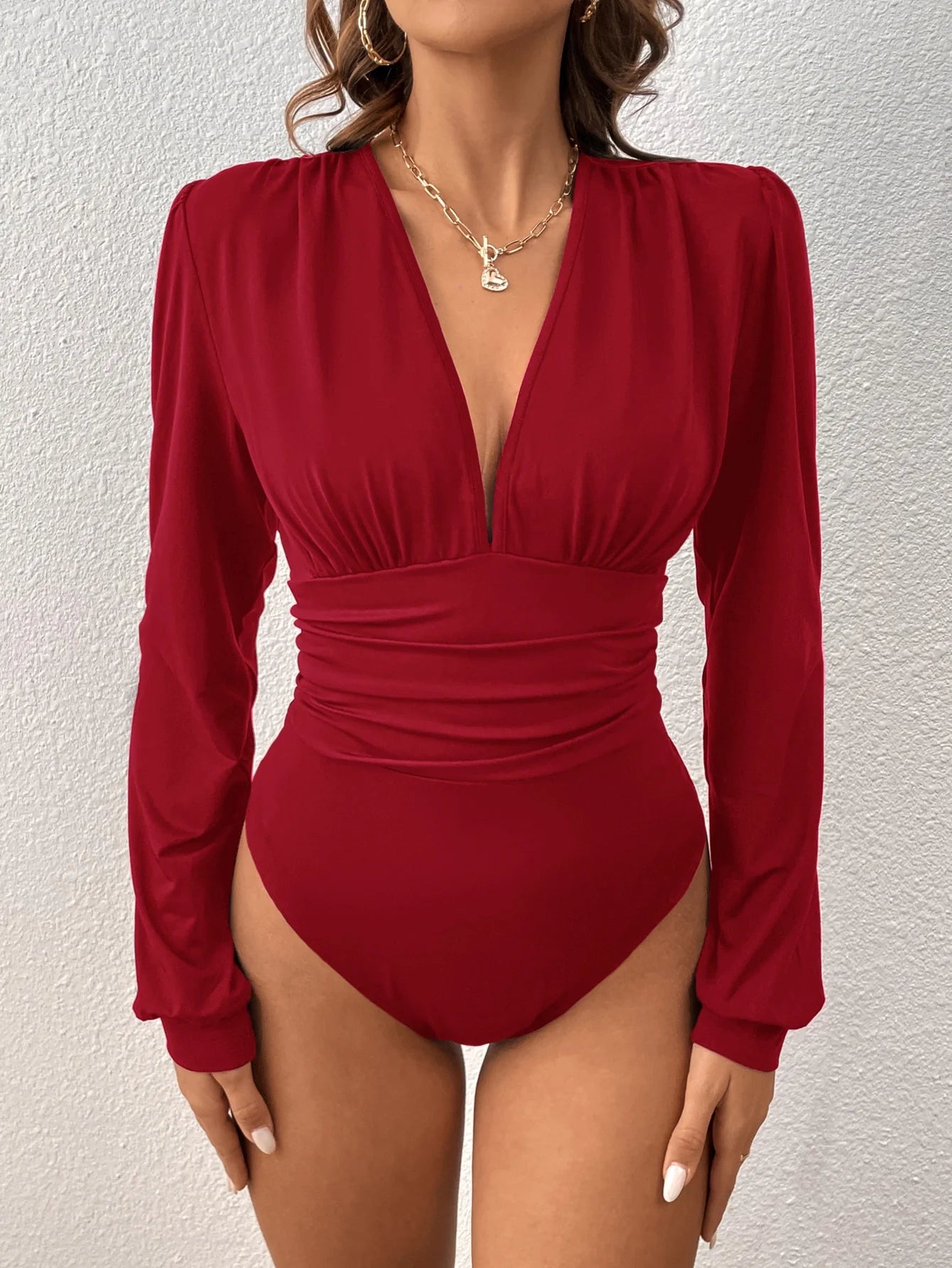 Women's Retro Pleated Lantern Bodysuit