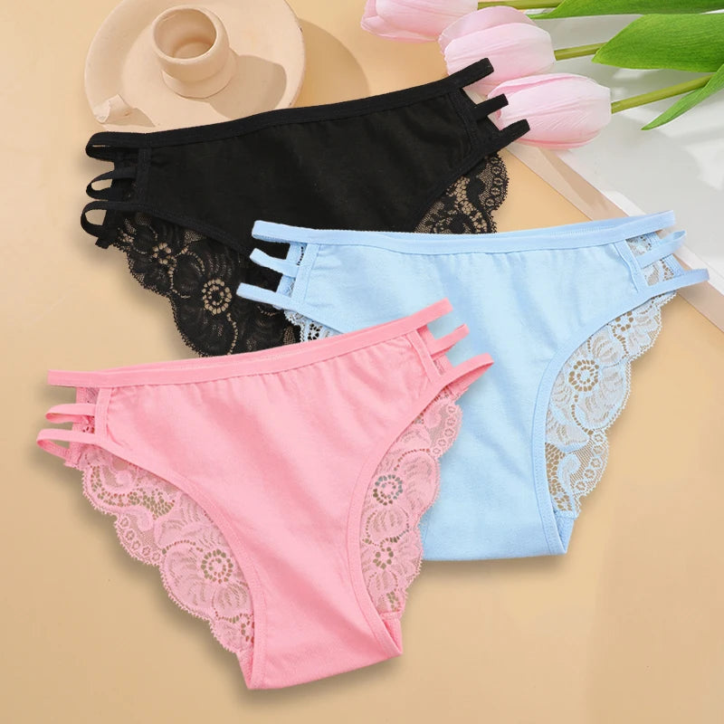 3PC Floral Lace Low-Rise Panty Set