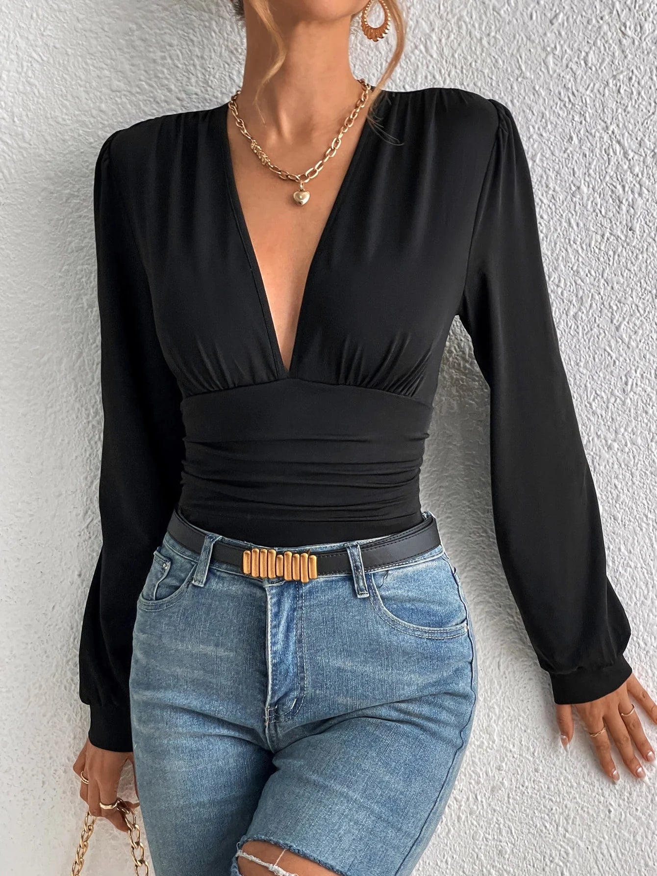 Women's Retro Pleated Lantern Bodysuit