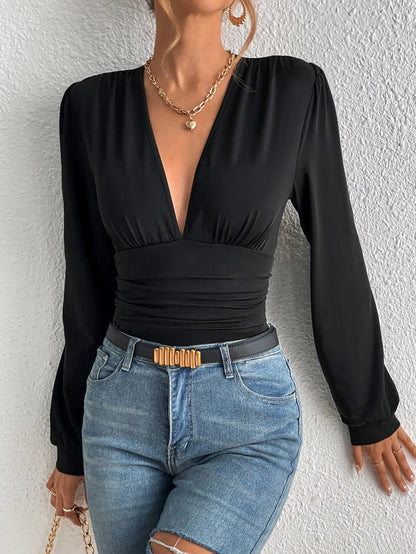Women's Retro Pleated Lantern Bodysuit
