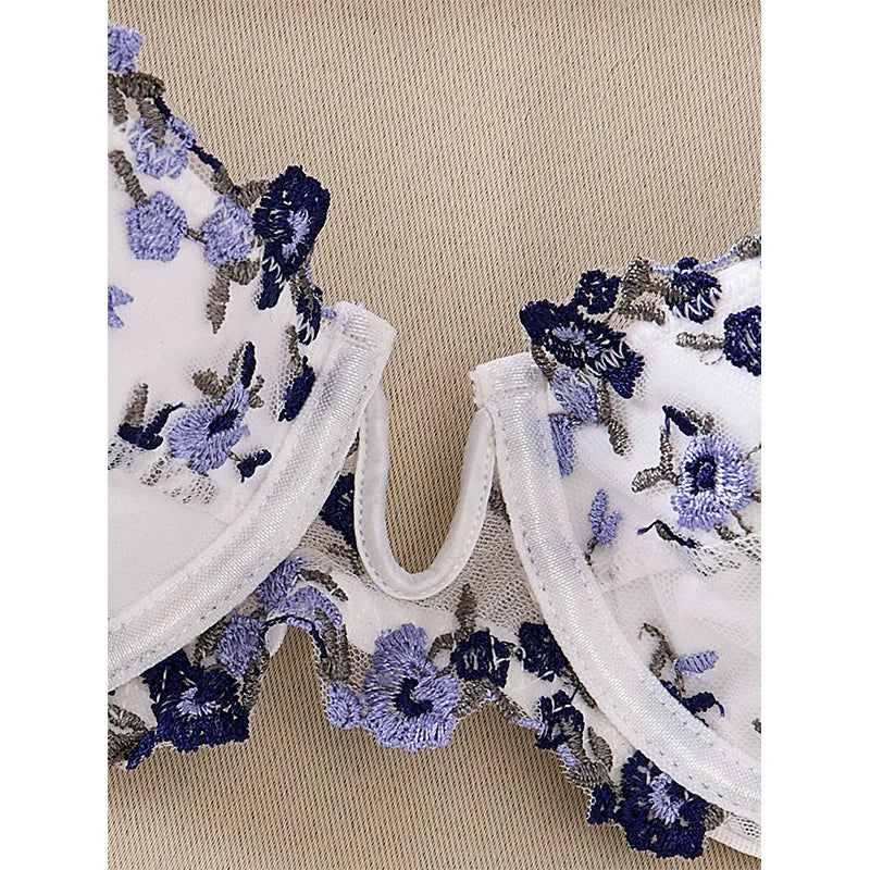 Floral Embroidery See-Through Push-Up Set