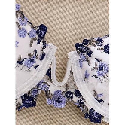 Floral Embroidery See-Through Push-Up Set
