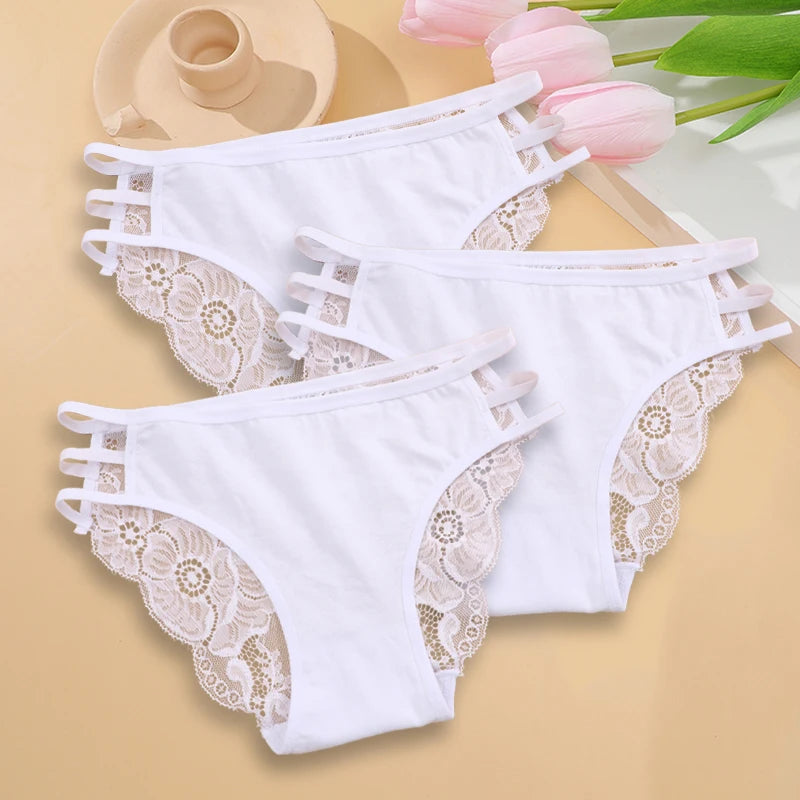 3PC Floral Lace Low-Rise Panty Set