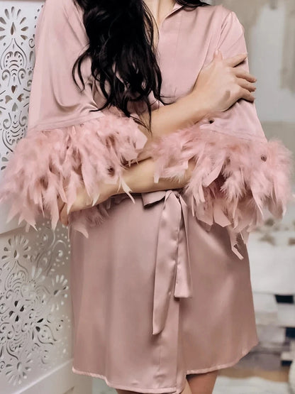White Feather Satin Bridal Robe