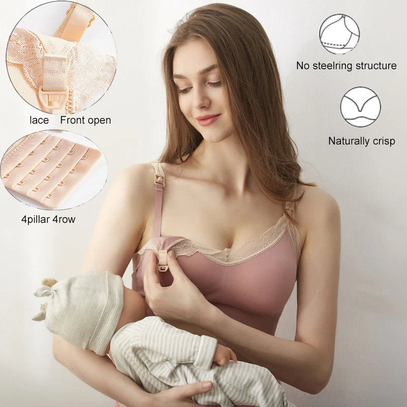 Wireless Front-Open Lace Nursing Bra