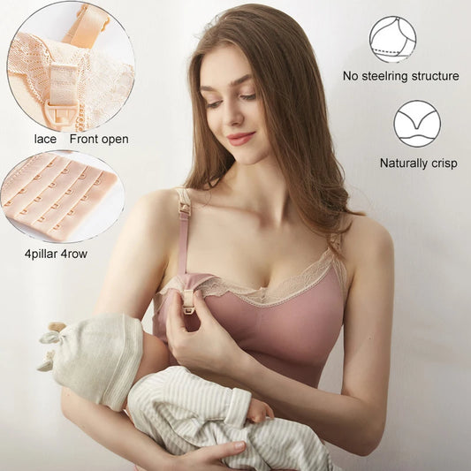 Wireless Front-Open Lace Nursing Bra