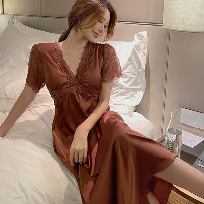 Summer Satin Lace Nightdress with Bra