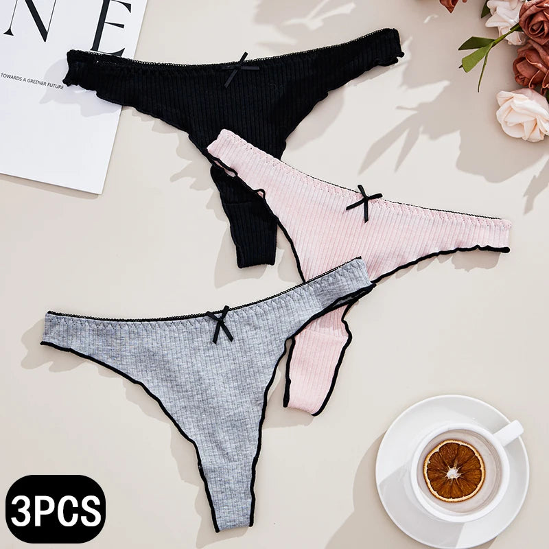 3-Piece Low-Rise Cotton Thong Set