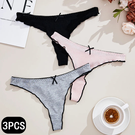 3-Piece Low-Rise Cotton Thong Set