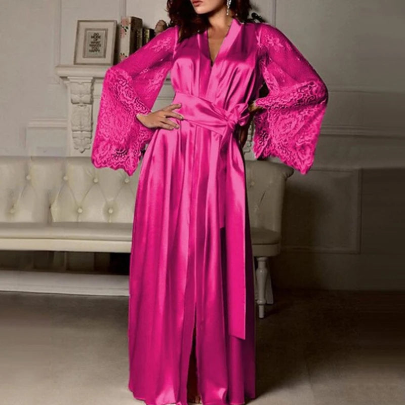 Lace Silk Long Bathrobe Sleepwear