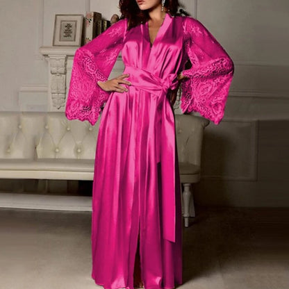 Lace Silk Long Bathrobe Sleepwear