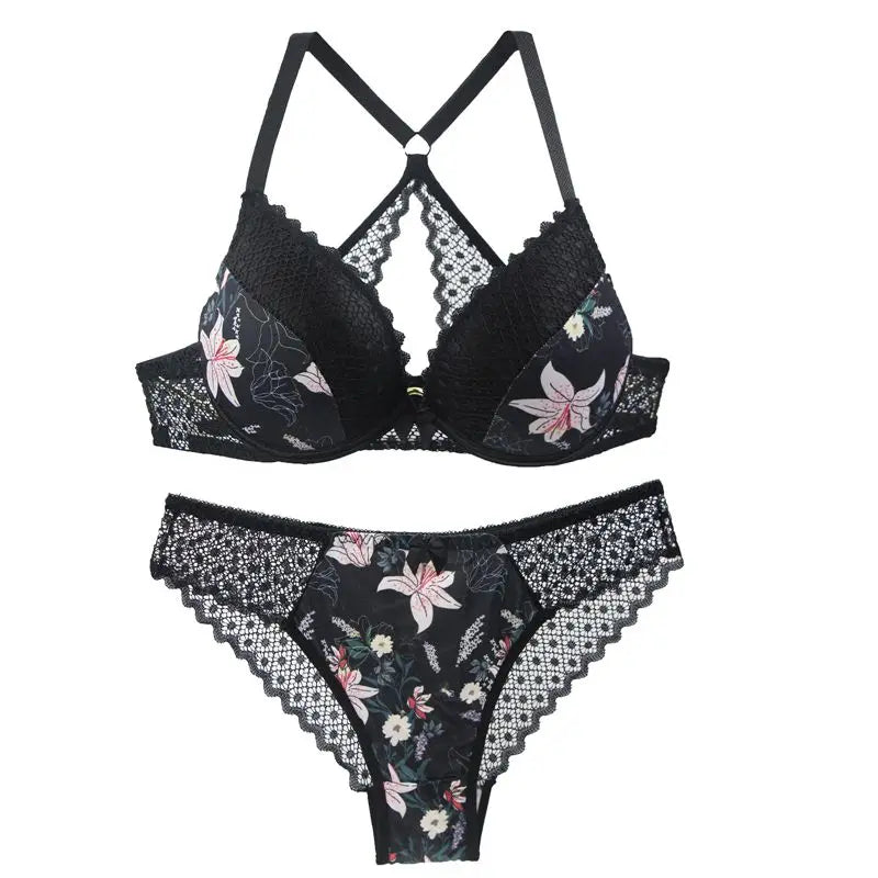 Sexy Y-Line Hollow Out Push-Up Bra Set