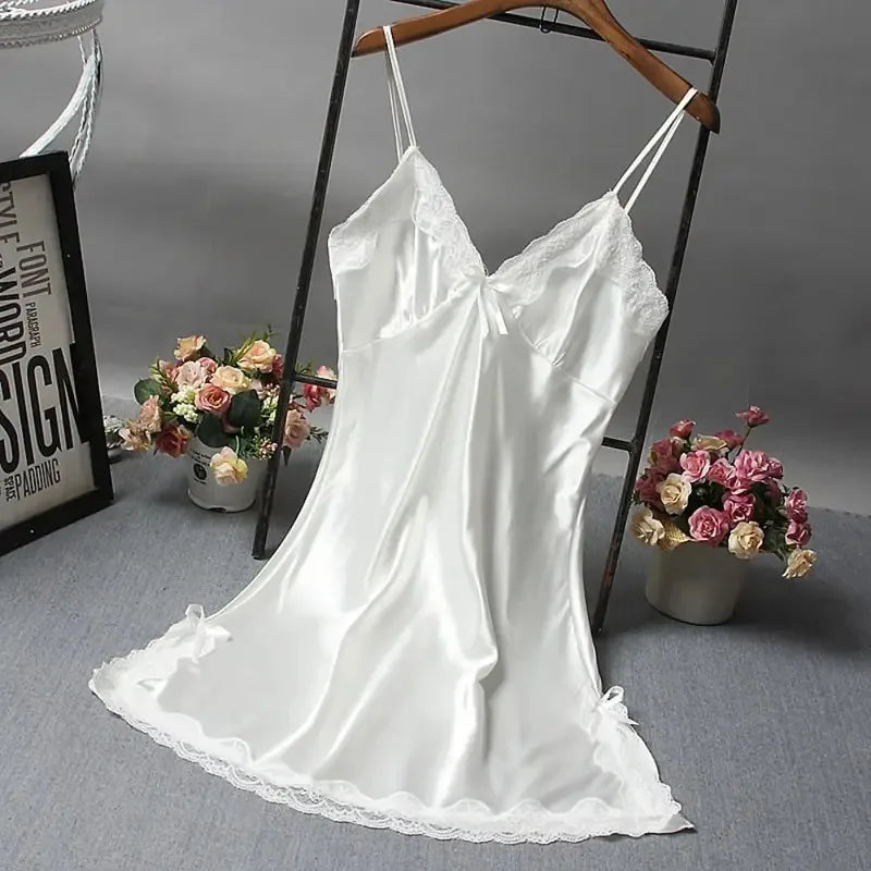 Sexy Lace Patchwork Silk Camisole Nightdress