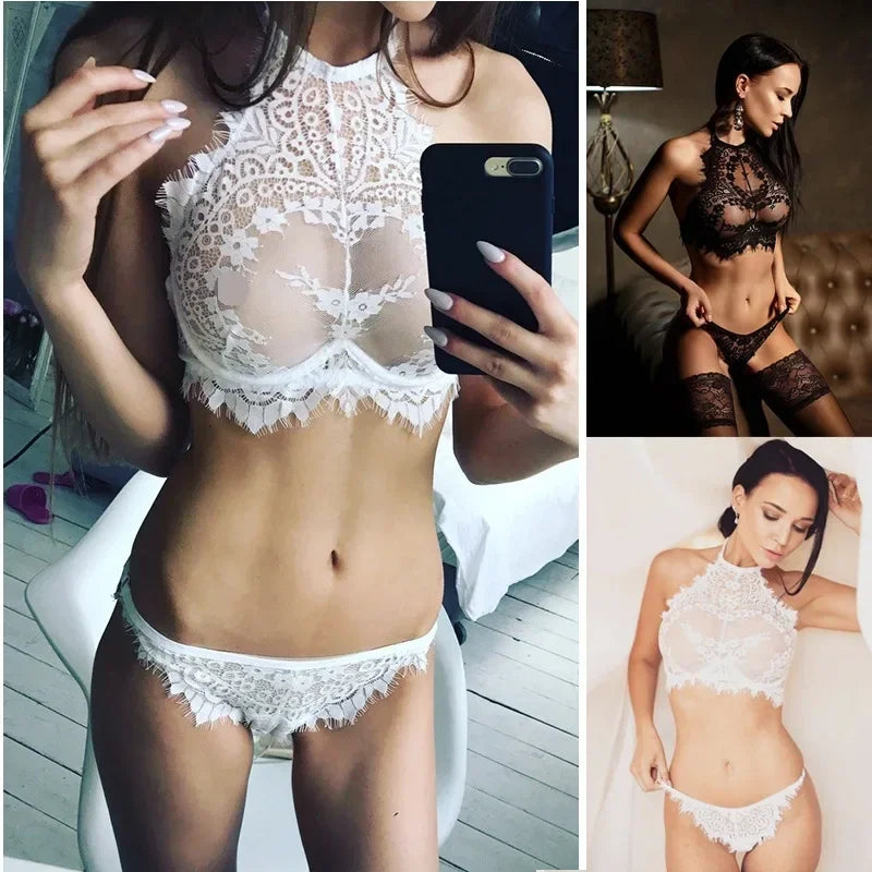 Sexy Lace Halter Bra Set