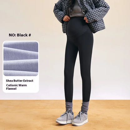 Plus Size Winter Fleece-Lined Maternity Leggings