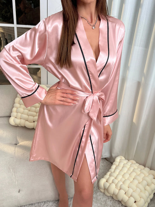 Elegant Satin V-Neck Sleepwear Robe