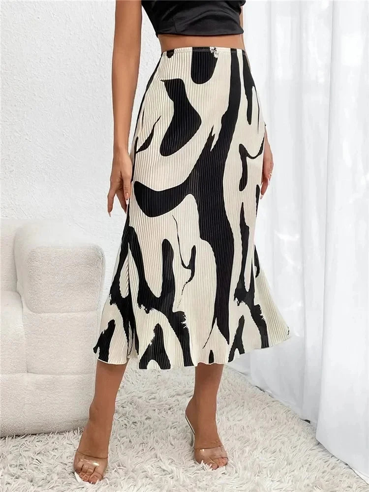 Dressy Women’s Geometric Pleated Midi Skirt
