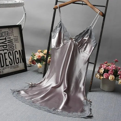 Sexy Lace Patchwork Silk Camisole Nightdress