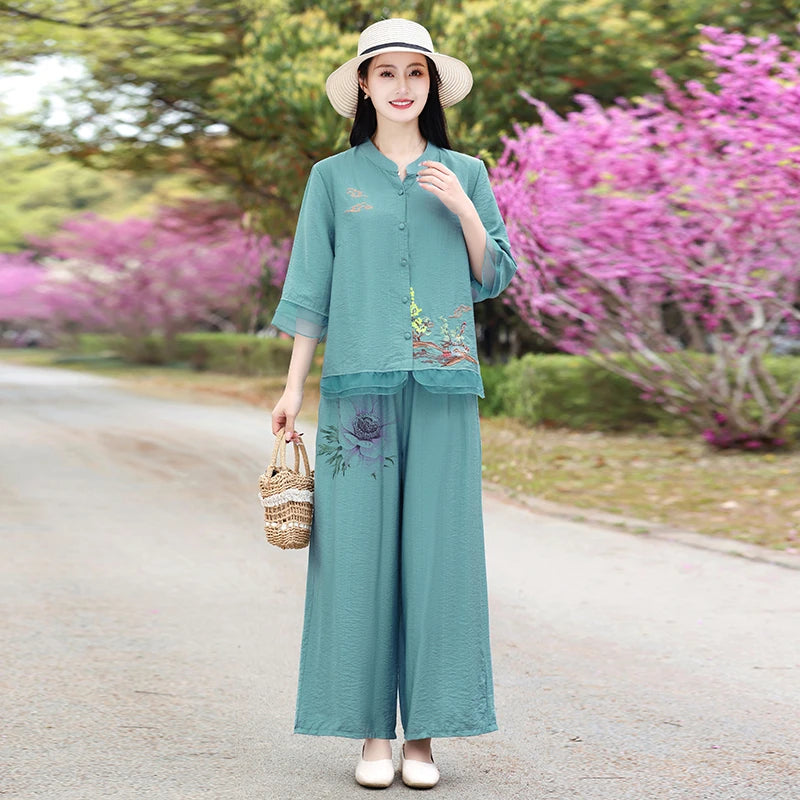Women's Retro Cotton Hemp Jumpsuit